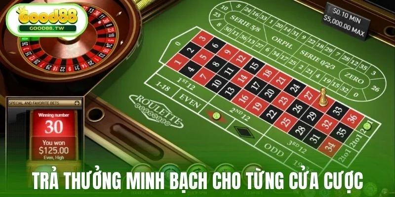 Trả thưởng minh bạch cho từng cửa cược Roulette Good88